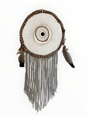 handmade wooden-hoop dream catcher leather, feathers